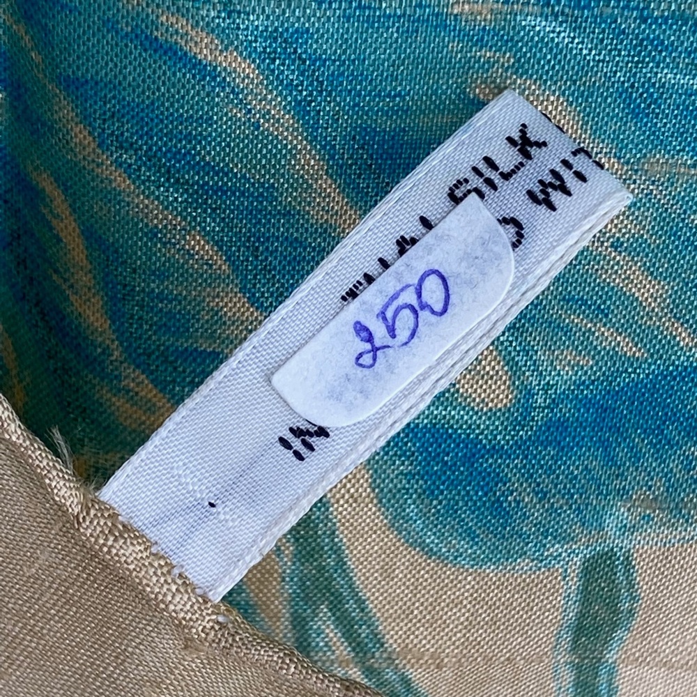Women's 100% Raw Silk Scarf Beige Pink Blue Floral Print Handmade in Thailand - Picture 10 of 12